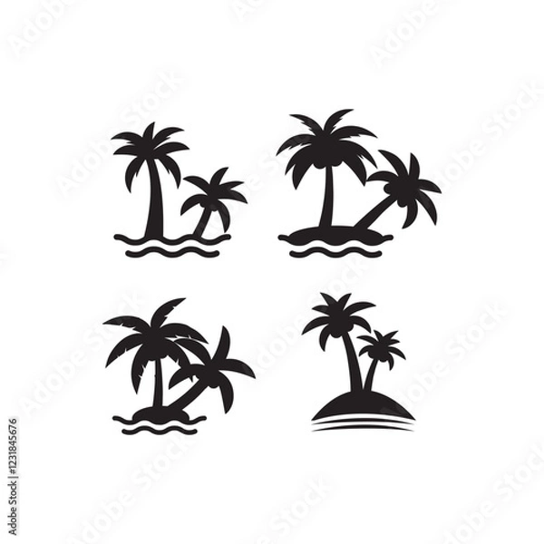 Obraz palm tropical tree set icons palm vector icon illustration, logo template black silhouette illustration isolated on white background.	