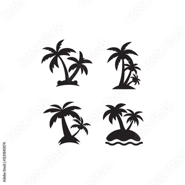 Obraz palm tropical tree set icons palm vector icon illustration, logo template black silhouette illustration isolated on white background.	