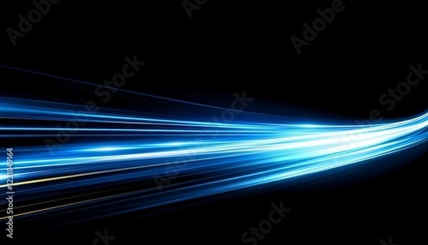 Fototapeta Abstract Blue And White Light Trails On A Black Background, Speed And Motion In Vector Design