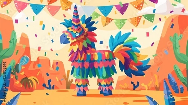 Fototapeta Colorful Mexico Pinata Party Celebration Flat Vector Illustration