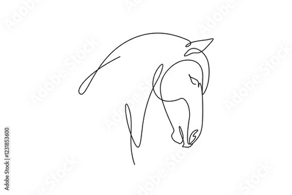 Fototapeta One continuous single-line drawing of a horse face. Pet animal silhouette in simple minimal linear style. Elegance Doodle outline vector illustration in editable stroke. 