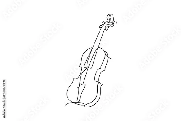 Fototapeta One continuous single-line drawing of violin artwork. Old Music silhouette in simple minimal linear style. Elegance outline vector illustration in editable stroke. 