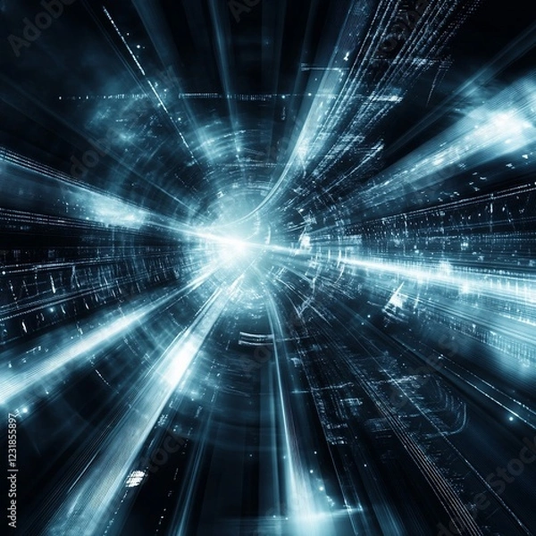 Fototapeta Abstract digital tunnel, futuristic data flow, technology background, website header