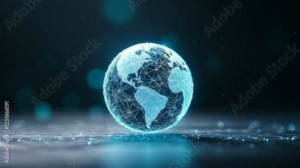 Fototapeta digital assets concept. Digital globe with glowing network connections and particles on a dark background.