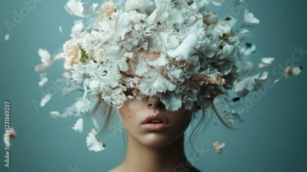 Fototapeta Surreal dreamscape where the mind blooms with soft petals and whispers