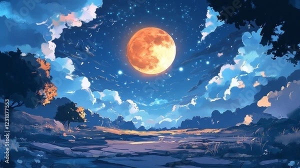 Obraz Full moon on night with black background.