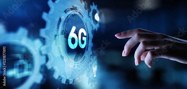 Fototapeta 6G New generation telecommunication fast internet and technology concept on virtual screen.