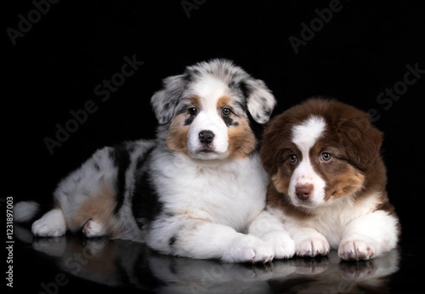 Fototapeta marble color puppy breed miniature aussie, and puppy chocolate