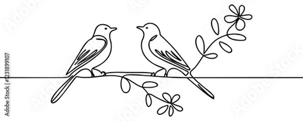 Obraz Bird on a branch. Continuous one line drawing.