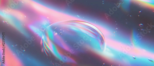 Fototapeta Single large bubble showcasing vibrant rainbow reflections against a dark backdrop