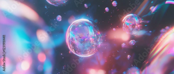 Fototapeta Large bubble reflecting light and showcasing rainbow hues against a dark backdrop