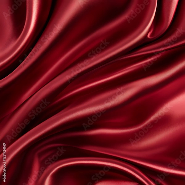 Fototapeta Claret Red silk satin fabric. Elegant abstract background. Liquid wave effect or silk with soft wavy folds.