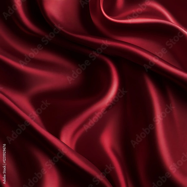 Fototapeta Claret Red silk satin fabric. Elegant abstract background. Liquid wave effect or silk with soft wavy folds.