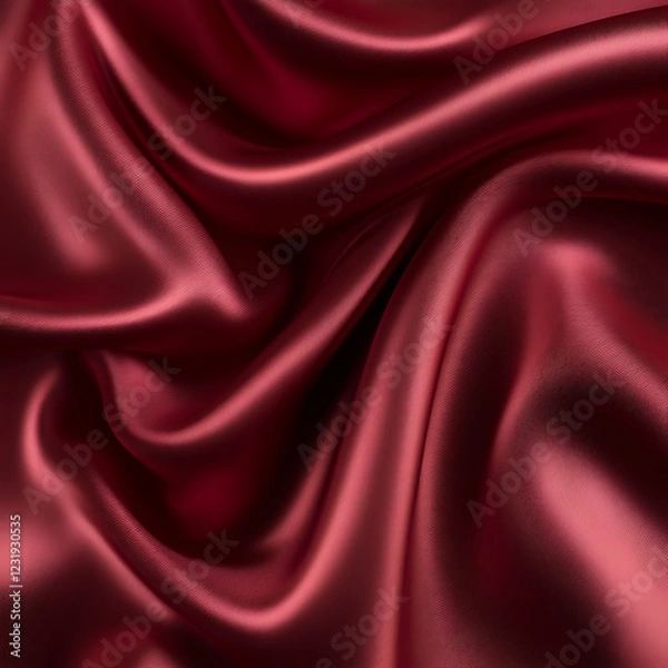 Fototapeta Claret Red silk satin fabric. Elegant abstract background. Liquid wave effect or silk with soft wavy folds.