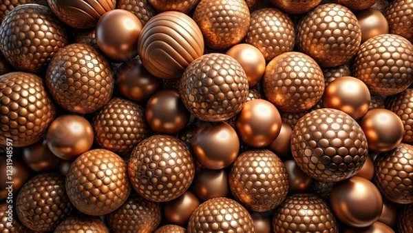Fototapeta A profusion of bronze spheres, some smooth and others textured, create a captivating abstract composition.