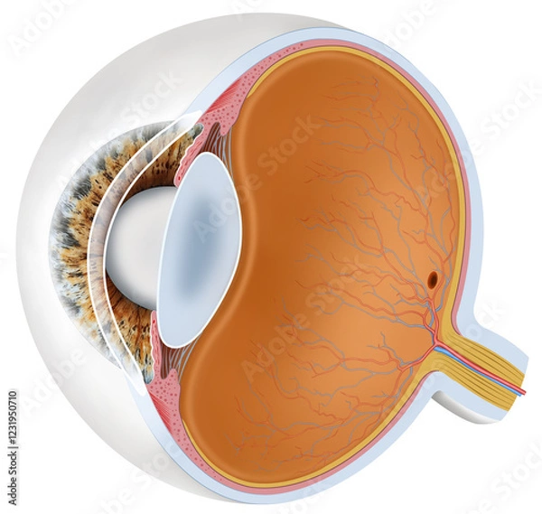 Fototapeta Representation of the eye in perspective, in which you can see its interior and the parts that compose it.