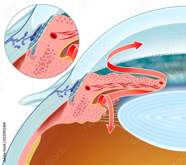 Fototapeta Schematic representation of glaucoma. A progressive eye disease that damages the optic nerve, usually due to elevated intraocular pressure, causing irreversible vision loss.