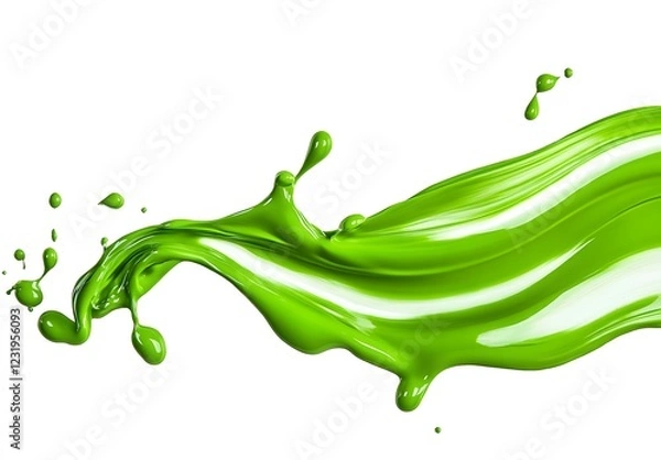 Obraz Vibrant green paint fluid flowing on a white background, creates a visual effect, generative AI