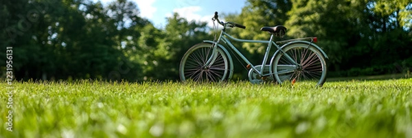 Fototapeta Bicycle on Grassy Field with Trees
