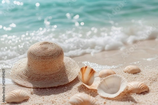 Obraz summer beach accessories , Generative AI	