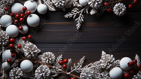 Fototapeta Christmas frame of tree branches