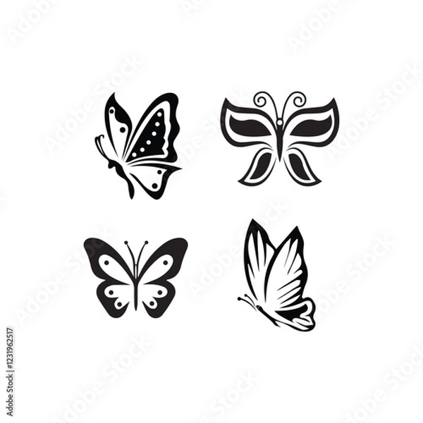 Obraz Butterfly silhouette vector illustration art design. Butterflies Isolated. insects butterfly outline, tattoo, vector logo icon set  on white background.
