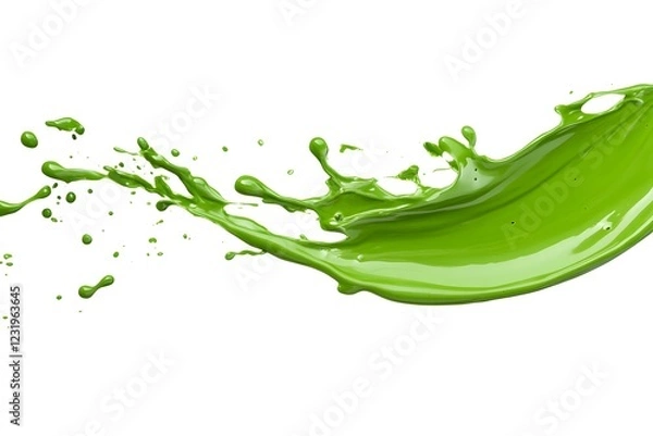 Fototapeta Vibrant green paint fluid flowing on a white background, creates a visual effect, generative AI