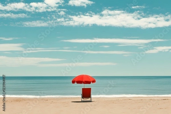 Obraz red umbrella on the beach , Generative AI	