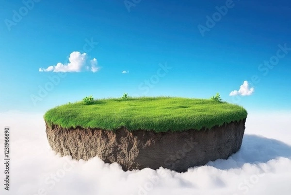 Fototapeta 3d rendering of a circular grass podium, soil cross section, product display model
