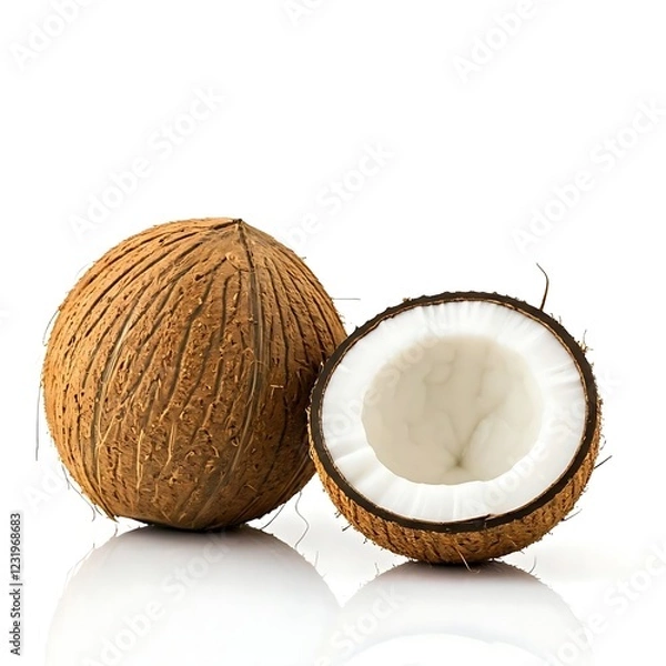 Fototapeta Coconut on white background with two pieces.