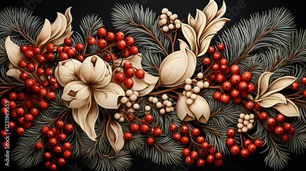 Fototapeta Christmas frame of tree branches