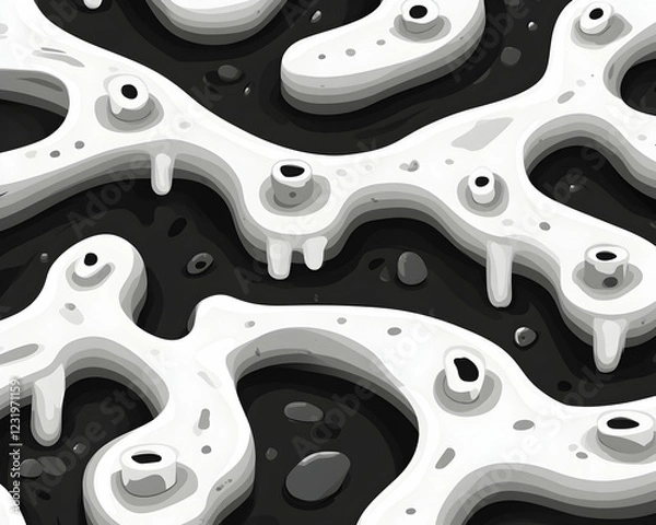 Fototapeta Abstract grayscale organic shapes, textured background, resembling a biological structure, ideal for science or design