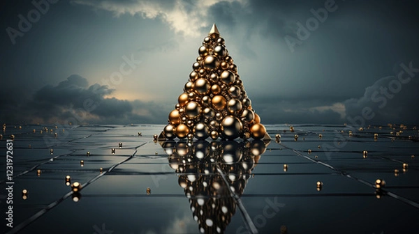 Fototapeta christmass tree made out of steal, minimalist, copy space