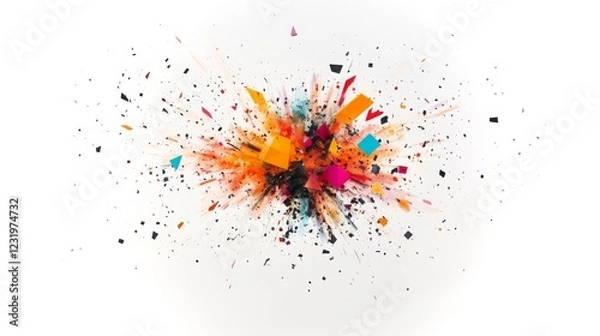 Fototapeta Colorful explosion of shapes creating dynamic artistic effect in high resolution