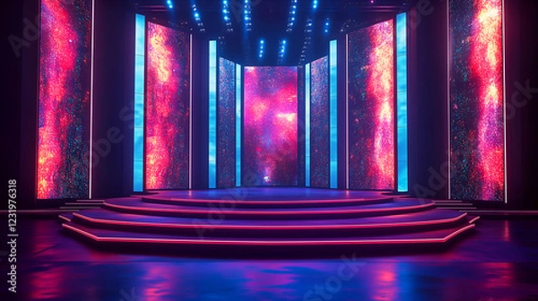 Fototapeta The Future of Performance A Dynamic Neon Stage Design