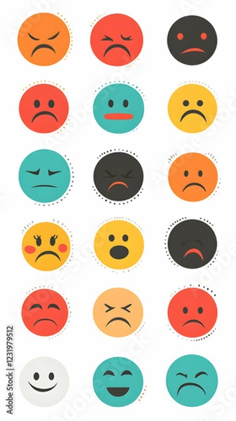 Fototapeta Colorful sad and happy emoticon icons; design elements for websites and apps