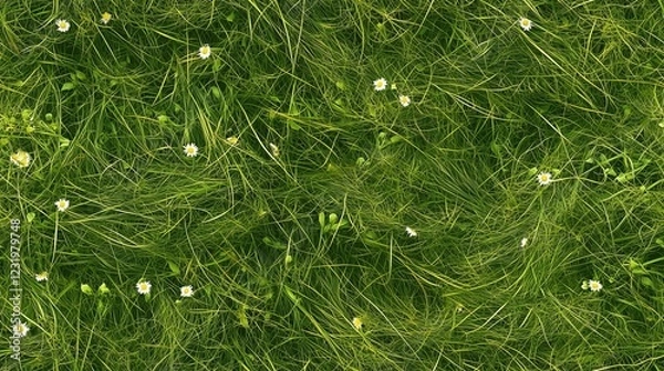 Fototapeta A seamless top-down view of lush summer grass, rich seamless texture with uniformity and detail