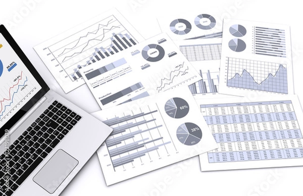Fototapeta ノートパソコンとビジネス資料