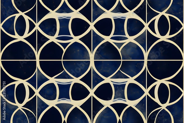 Fototapeta Elegant navy blue and gold geometric pattern tile design; seamless repeat for interior design projects
