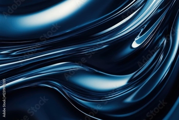 Obraz Abstract blue liquid flowing, dark background, design texture