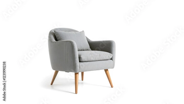Fototapeta A modern gray armchair with wooden legs, perfect for minimalist and elegant interior decor concepts isolated on white background. Generative AI