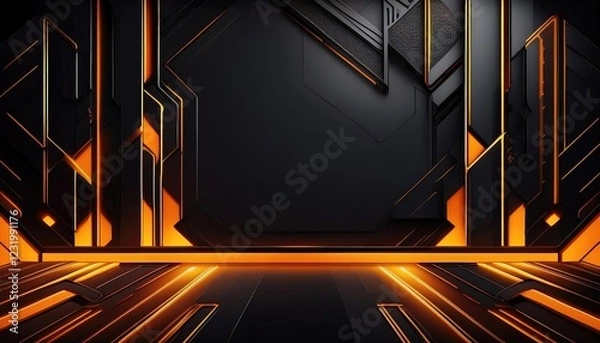 Obraz Geometrie futuristiche, sfondo nero e arancione.