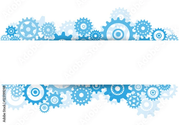 Obraz Blue gears overlapping banner advertisement on white background Vector