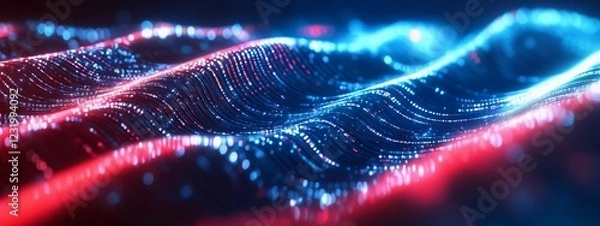 Fototapeta Digital background in dark colors with bright lights. Suitable for neural networks, technological processes, digital archives, artificial intelligence, graphic presentations, science, advertising 