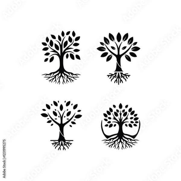 Obraz abstract Tree of Life logo. Organic nature symbol. Tree branch with leaf sign. Natural tree plant logo design Vector illustration. 