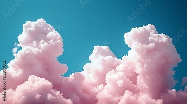 Fototapeta A midday sky with scattered fluffy clouds and a vibrant, clear blue backdrop.