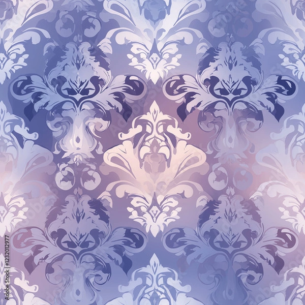 Fototapeta Elegant damask pattern in soft lavender and blue tones, perfect for backgrounds or textiles.