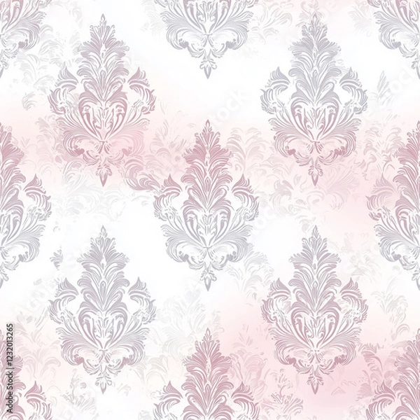 Fototapeta Elegant damask pattern in soft pink and silver tones on a light background.