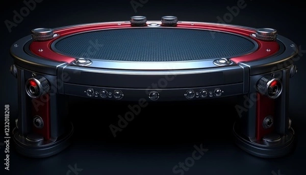 Fototapeta Futuristic Circular Table With Red Accents And Controls