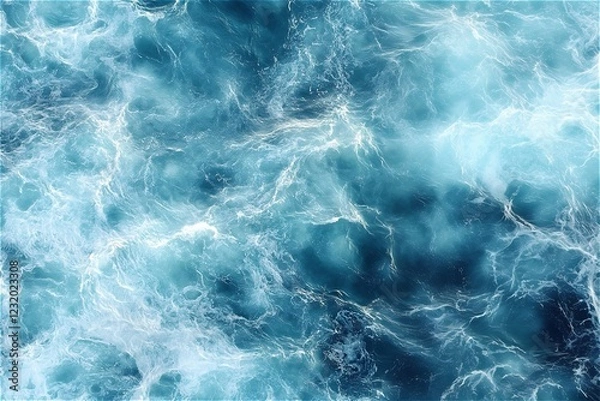 Fototapeta An image of a beautiful marine background with dynamic ocean waves in shades of blue. Used for textures, wallpapers, or design elements. A realistic water effect. AI-generated